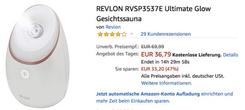REVLON RVSP3537E Ultimate Glow Gesichtssauna REVLON RVSP3537E Ultimate Glow Gesichtssauna
