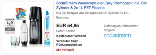 SodaStream Wassersprudler Easy Promopack inkl. Co² Zylinder, 2x 1L PET-Flasche, 2x Trinkglas und 6x Sirupproben SodaStream Wassersprudler Easy Promopack inkl. Co² Zylinder, 2x 1L PET-Flasche, 2x Trinkglas und 6x Sirupproben