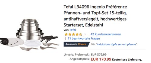 Tefal L94096 Ingenio Préférence Pfannen- und Topf-Set, 15-teilig Tefal L94096 Ingenio Préférence Pfannen- und Topf-Set, 15-teilig