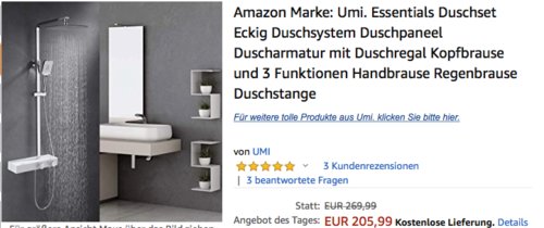 Umi. Essentials Duschset Eckig (Duschsystem mit Duschregal, Kopfbrause und Handbrause) Umi. Essentials Duschset Eckig (Duschsystem mit Duschregal, Kopfbrause und Handbrause)