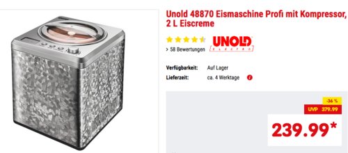 Unold 48870 Eismaschine mit Kompressor Unold 48870 Eismaschine mit Kompressor