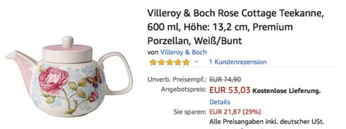 Villeroy & Boch Rose Cottage Teekanne, 600 ml Villeroy & Boch Rose Cottage Teekanne, 600 ml