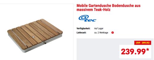 @tec Mobile Gartendusche/Bodendusche aus massivem Teak-Holz mit 3/4 Zoll Wasseranschluss @tec Mobile Gartendusche/Bodendusche aus massivem Teak-Holz mit 3/4 Zoll Wasseranschluss