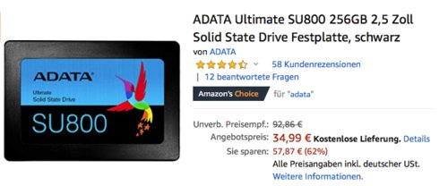 ADATA Ultimate SU800 256GB interne SSD-Festplatte ADATA Ultimate SU800 256GB interne SSD-Festplatte