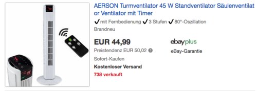 AERSON 80cm Turmventilator mit LED Display, weiß - jetzt 29% billiger