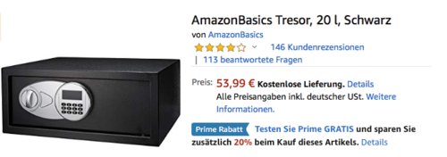 AmazonBasics 20 Liter Sicherheitstresor mit Elektronikschloss, 43 x 37 x 18 cm - jetzt 20% billiger AmazonBasics 20 Liter Sicherheitstresor mit Elektronikschloss, 43 x 37 x 18 cm - jetzt 20% billiger
