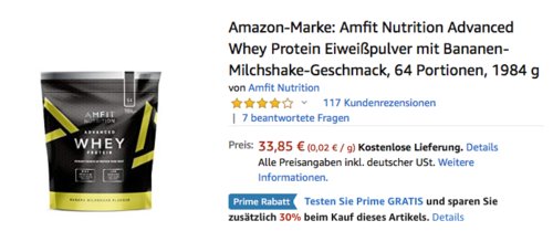 Amfit Nutrition Advanced Whey Protein Eiweißpulver mit Bananen-Milchshake-Geschmack, 984 g Amfit Nutrition Advanced Whey Protein Eiweißpulver mit Bananen-Milchshake-Geschmack, 984 g