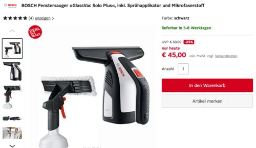 BOSCH Akku-Fenstersauger "GlassVac Solo Plus", inkl. Sprühapplikator und Mikrofaserstoff BOSCH Akku-Fenstersauger "GlassVac Solo Plus", inkl. Sprühapplikator und Mikrofaserstoff