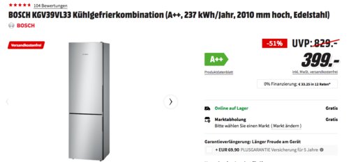 BOSCH KGV39VL33 Kühlgefrierkombination, A++, 201 cm hoch BOSCH KGV39VL33 Kühlgefrierkombination, A++, 201 cm hoch
