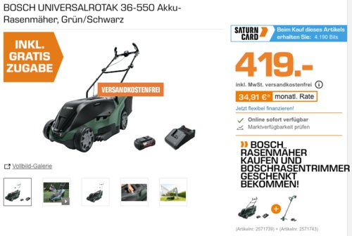 BOSCH UNIVERSALROTAK 36-550 Akku-Rasenmäher inkl. BOSCH EASYGRASSCUT18-230 Akku-Rasentrimmer BOSCH UNIVERSALROTAK 36-550 Akku-Rasenmäher inkl. BOSCH EASYGRASSCUT18-230 Akku-Rasentrimmer