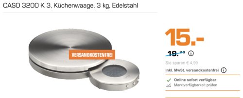 CASO 3200 K 3 Küchenwaage bis 3 kg, Edelstahl-Oberfläche - jetzt 25% billiger