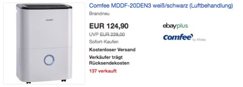 Comfee MDDF-20DEN3 Luftentfeuchter, für Räume bis ca. 100m³ Comfee MDDF-20DEN3 Luftentfeuchter, für Räume bis ca. 100m³