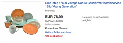 Creatable 17690 Vintage Nature Geschirrset "Young Generation", 16-tlg. Creatable 17690 Vintage Nature Geschirrset "Young Generation", 16-tlg.