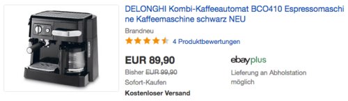DeLonghi BCO 410 Kombi Espresso-Kaffeemaschine, schwarz DeLonghi BCO 410 Kombi Espresso-Kaffeemaschine, schwarz