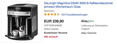 DeLonghi Magnifica ESAM 3000.B Kaffeevollautomat mit Milchschaum-Düse, 15 bar DeLonghi Magnifica ESAM 3000.B Kaffeevollautomat mit Milchschaum-Düse, 15 bar
