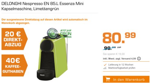 DELONGHI Nespresso EN 85.L Essenza Mini Kapselmaschine inkl. 40 Kaffeeguthaben DELONGHI Nespresso EN 85.L Essenza Mini Kapselmaschine inkl. 40 Kaffeeguthaben
