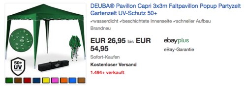 DEUBA® Pavillon Capri 3x3m, versch. Farben DEUBA® Pavillon Capri 3x3m, versch. Farben