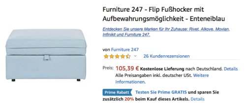 Furniture 247 - Flip Fußhocker mit Aufbewahrungsmöglichkeit, enteneiblau - jetzt 20% billiger