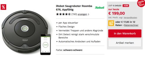 iRobot Saugroboter Roomba 676 - jetzt 31% billiger iRobot Saugroboter Roomba 676 - jetzt 31% billiger