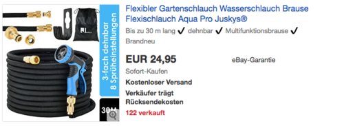 Juskys Flexibler Gartenschlauch "Aqua Pro" 30m mit Multifunktionsbrause Juskys Flexibler Gartenschlauch "Aqua Pro" 30m mit Multifunktionsbrause