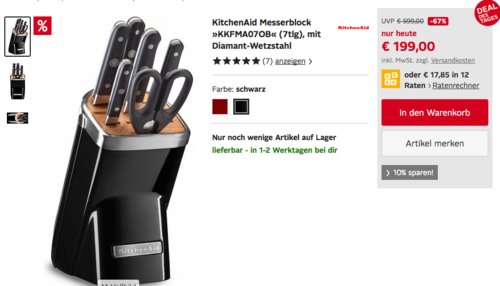 KitchenAid 7-tlg. Messerblock "KKFMA07OB", schwarz oder rot KitchenAid 7-tlg. Messerblock "KKFMA07OB", schwarz oder rot