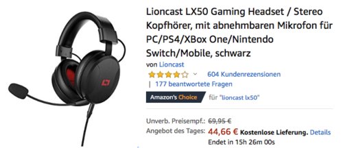 Lioncast LX50 Gaming Headset, Stereo Kopfhörer mit abnehmbaren Mikrofon Lioncast LX50 Gaming Headset, Stereo Kopfhörer mit abnehmbaren Mikrofon