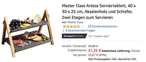 Master Class Artesa Serviertablett aus Akazienholz und Schiefer, 40 x 30 x 25 cm - jetzt 19% billiger