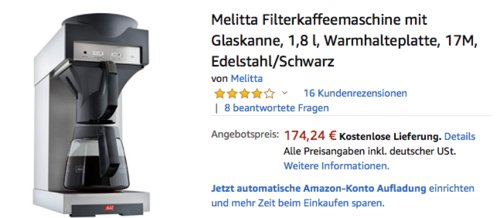 Melitta Filterkaffeemaschine 170 M mit Glaskanne, 2025 Watt Melitta Filterkaffeemaschine 170 M mit Glaskanne, 2025 Watt