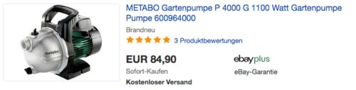 Metabo Gartenpumpe P 4000G, Fördermenge 4000 l/h Metabo Gartenpumpe P 4000G, Fördermenge 4000 l/h