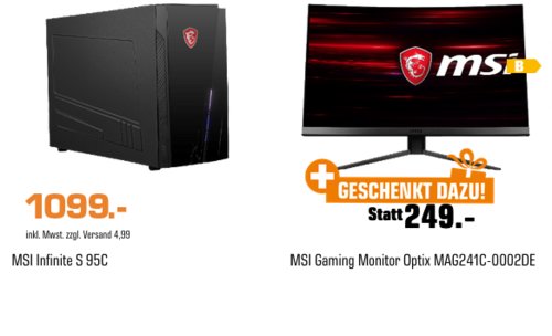 MSI Infinite S 9SC Gaming-PC (i5, 8 GB RAM, 256 GB SSD, 1 TB HDD, GeForce® RTX 2060 ) inkl. MSI Optix MAG241C Full-HD Curved Gaming-Monitor (1 ms, 144 Hz) MSI Infinite S 9SC Gaming-PC (i5, 8 GB RAM, 256 GB SSD, 1 TB HDD, GeForce® RTX 2060 ) inkl. MSI Optix MAG241C Full-HD Curved Gaming-Monitor (1 ms, 144 Hz)
