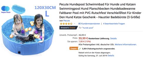 Pecute Hundepool L (120x30 cm) inkl. Haustier Badebürste Pecute Hundepool L (120x30 cm) inkl. Haustier Badebürste
