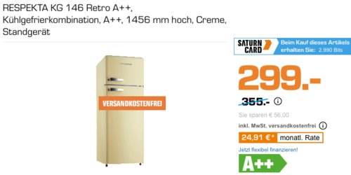 RESPEKTA KG 146 Retro Kühlgefrierkombination (creme, 1456 mm hoch, A++) - jetzt 10% billiger