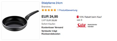 Silit Messino Alu-Bratpfanne mit keramischer CeraProtect Antihaftbeschichtung, Ø 24 cm - jetzt 22% billiger
