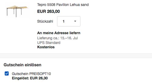 Tepro 5508 Pavillon "Lehua" Sand inkl. Seitenteil, 330x330x285 cm Tepro 5508 Pavillon "Lehua" Sand inkl. Seitenteil, 330x330x285 cm