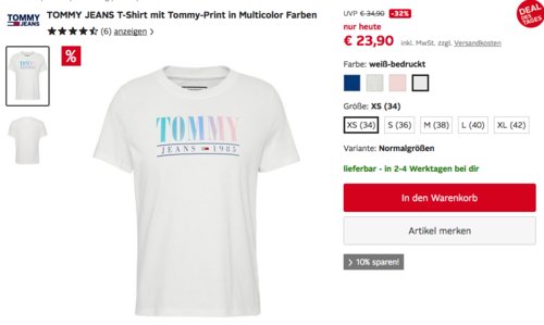 TOMMY JEANS Damen T-Shirt mit Tommy-Print, versch. Farben und Größen (34-42) TOMMY JEANS Damen T-Shirt mit Tommy-Print, versch. Farben und Größen (34-42)