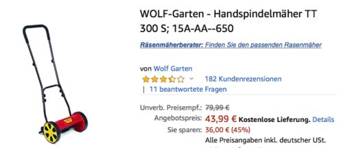 WOLF-Garten TT 300 S Handspindelmäher, 30 cm Schnittbreite - jetzt 18% billiger WOLF-Garten TT 300 S Handspindelmäher, 30 cm Schnittbreite - jetzt 18% billiger