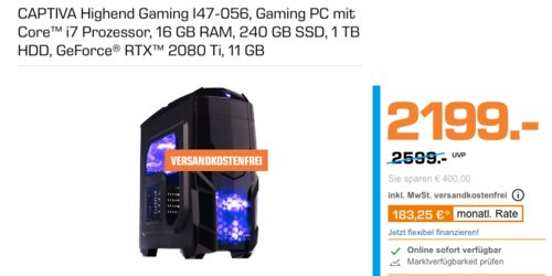 CAPTIVA I47-056 Highend Gaming-PC (i7, 6 GB RAM, 240 GB SSD, 1 TB HDD, GeForce® RTX 2080 Ti 11 GB) CAPTIVA I47-056 Highend Gaming-PC (i7, 6 GB RAM, 240 GB SSD, 1 TB HDD, GeForce® RTX 2080 Ti 11 GB)