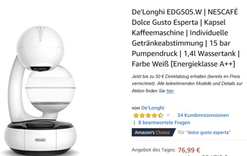 De'Longhi EDG505 NESCAFÉ Dolce Gusto Esperta Kapselkaffeemaschine, weiß De'Longhi EDG505 NESCAFÉ Dolce Gusto Esperta Kapselkaffeemaschine, weiß