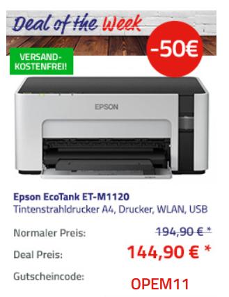 Epson EcoTank ET-M1120 nachfüllbarer S/W-Tintenstrahldrucker, A4 Epson EcoTank ET-M1120 nachfüllbarer S/W-Tintenstrahldrucker, A4
