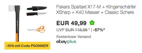 Fiskars Set: Spaltaxt X17-M + Klingenschärfer XSharp + K40 Messer + Classic Schere Fiskars Set: Spaltaxt X17-M + Klingenschärfer XSharp + K40 Messer + Classic Schere