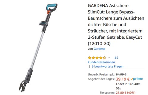 GARDENA 12010-20 Astschere SlimCut mit integriertem 2-Stufen Getriebe GARDENA 12010-20 Astschere SlimCut mit integriertem 2-Stufen Getriebe