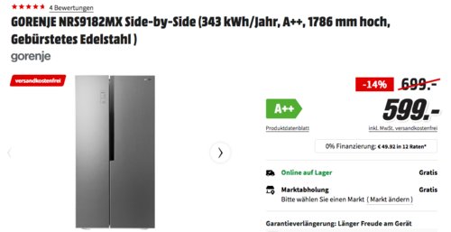 Gorenje NRS 9182 MX Side by Side Kühl-Gefrier-Kombination (A++, 1786 mm hoch, Gebürstetes Edelstahl ) Gorenje NRS 9182 MX Side by Side Kühl-Gefrier-Kombination (A++, 1786 mm hoch, Gebürstetes Edelstahl )
