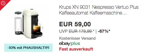 Krups XN 9031 Nespresso Vertuo Plus Kapselmaschine, weiß Krups XN 9031 Nespresso Vertuo Plus Kapselmaschine, weiß
