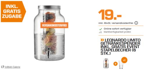LEONARDO 020789 Limito Getränkespender inkl. 6X LEONARDO 010899 Event Stapelbecher LEONARDO 020789 Limito Getränkespender inkl. 6X LEONARDO 010899 Event Stapelbecher