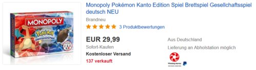Monopoly Pokémon Kanto Edition Brettspiel, Deutsch Monopoly Pokémon Kanto Edition Brettspiel, Deutsch
