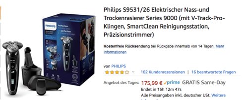 Philips S9531/26 Elektrischer Nass-und Trockenrasierer mit Präzisionstrimmer Philips S9531/26 Elektrischer Nass-und Trockenrasierer mit Präzisionstrimmer