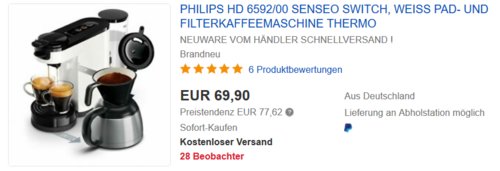 Philips Senseo Switch HD6592/00 Pad- und Filterkaffeemaschine, weiß - jetzt 9% billiger Philips Senseo Switch HD6592/00 Pad- und Filterkaffeemaschine, weiß - jetzt 9% billiger