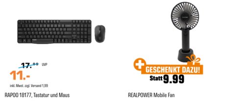 RAPOO 18177 Tastatur und Maus Set inkl. REALPOWER Mobiler Akku-Ventilator RAPOO 18177 Tastatur und Maus Set inkl. REALPOWER Mobiler Akku-Ventilator