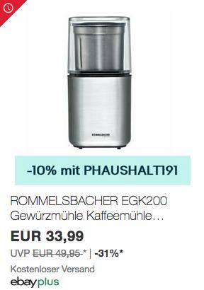 ROMMELSBACHER EGK200 elektrische Gewürzmühle/Kaffeemühle mit 2 auswechselbare Edelstahlbehälter ROMMELSBACHER EGK200 elektrische Gewürzmühle/Kaffeemühle mit 2 auswechselbare Edelstahlbehälter