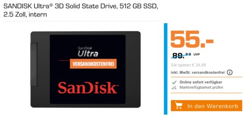 SANDISK Ultra® 3D 512 GB interne SSD-Festplatte SANDISK Ultra® 3D 512 GB interne SSD-Festplatte